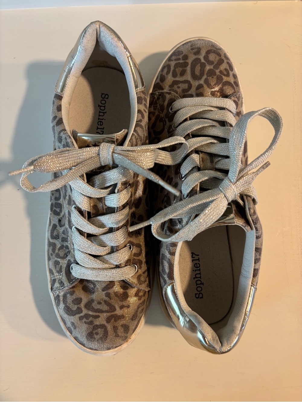 Sophie17 Leopard Print Sneakers with Metallic Accents - Taupe